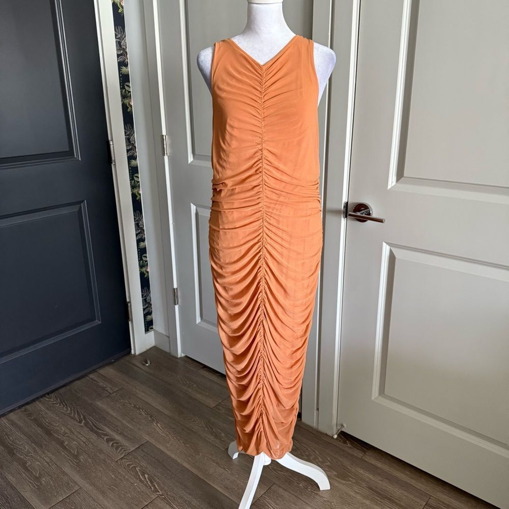 House of Harlow 1960 Orange Ruched V-Neck Maxi Dress